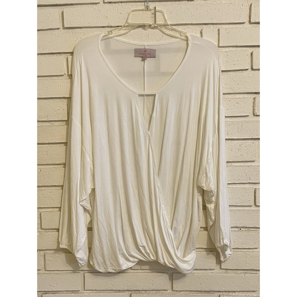 Laurie Felt White Knit Long Peasant  Sleeve Wrap Keyhole‎ Top - Size Large